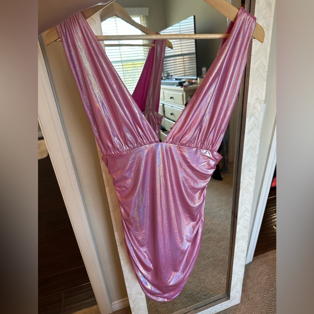 Superdown Kerrie Deep v Dress REVOLVE Pink Metallic Dress - Picture 9 of 9